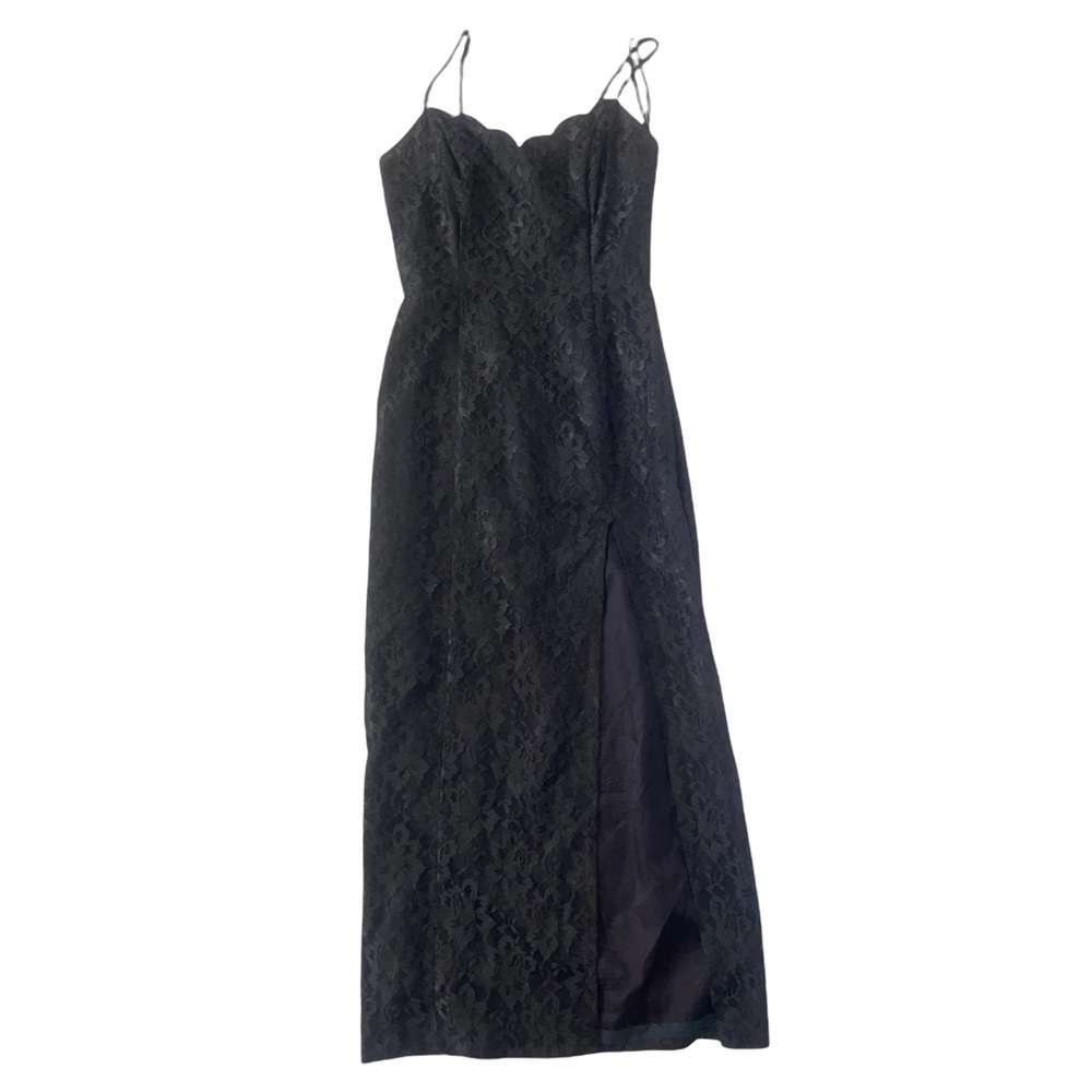 🖤Vintage🖤 LA Glow Size 7/8 Long Black Slit Dress Spaghetti Strap